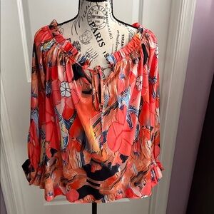 Floral Women's Top - Vibrant Red and Orange